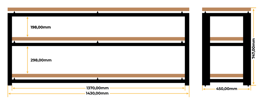 Mueble home cinema Orion 9 medidas mesas barcelona 3stantes